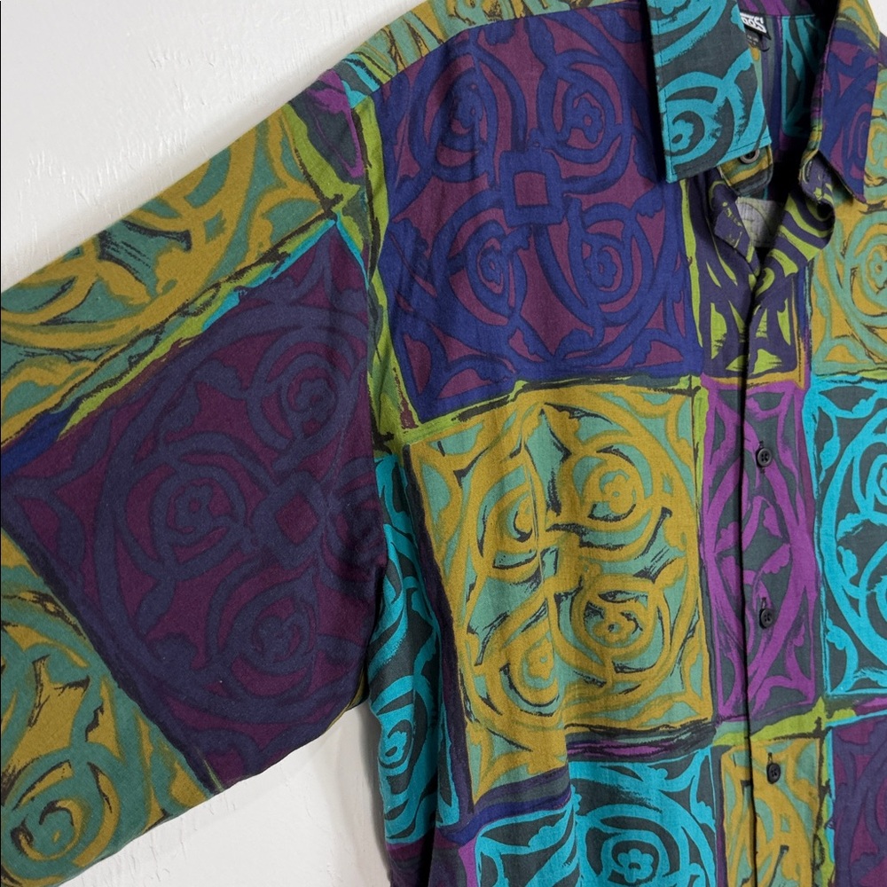Vintage Kudos Abstract Patchwork Button Down Shir… - image 3
